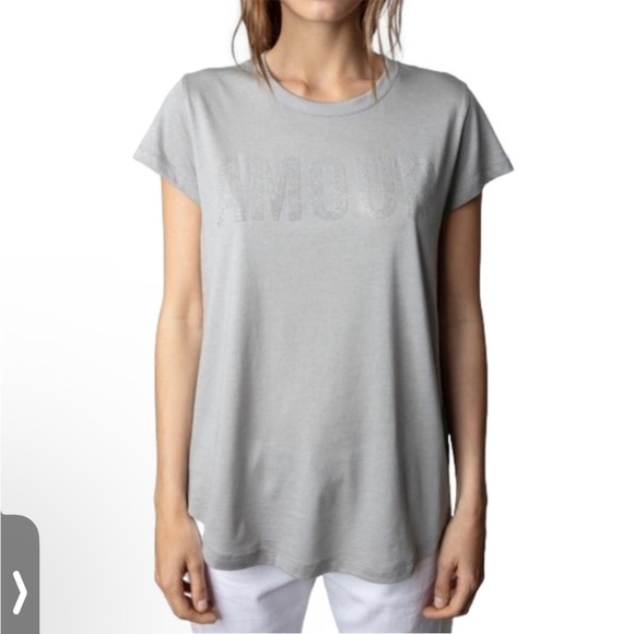 ZADIG & Voltaire Woop Amour Strass Cotton & Modal Graphic Gray T-Shirt - Picture 1 of 4